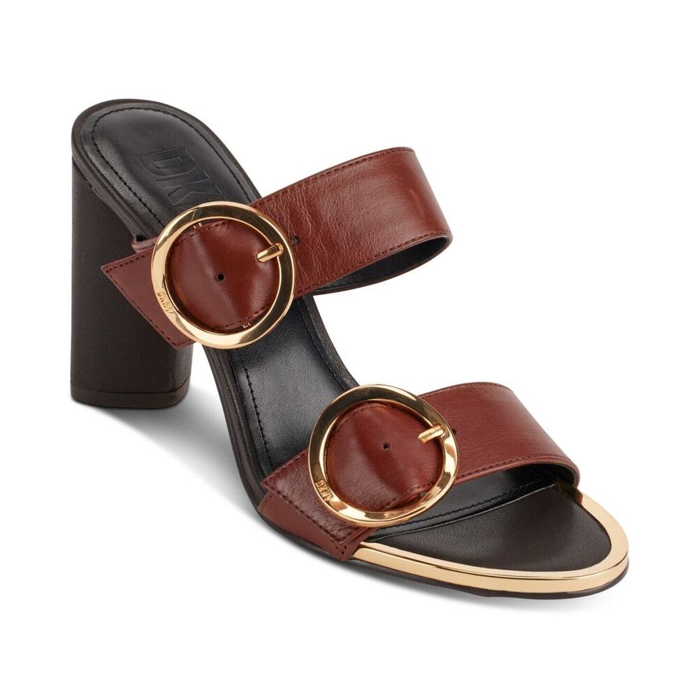 DKNY Women's Staten Buckled Strappy Dress Sandals, Brown Size 7M